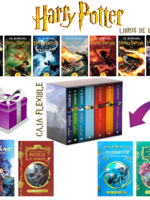 CAJA: Harry Potter 7 libros + Biblioteca Hogwarts trilogia + Regalo (Coraline)